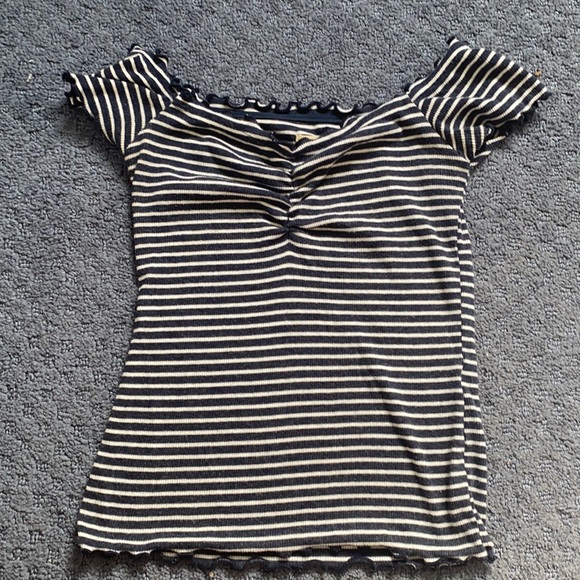 Hollister Tops - hollister striped scalloped off the shoulder top